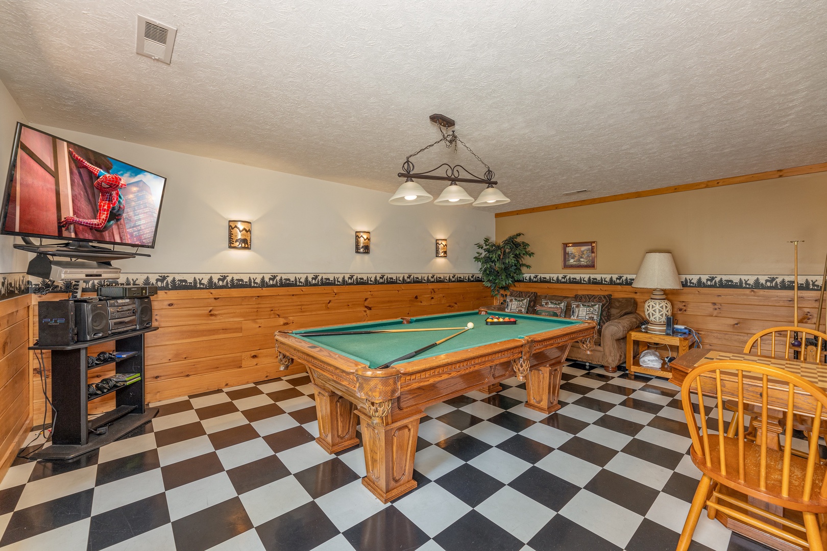 Pool table at Cub's Crossing, a 3 bedroom cabin rental located in Gatlinburg