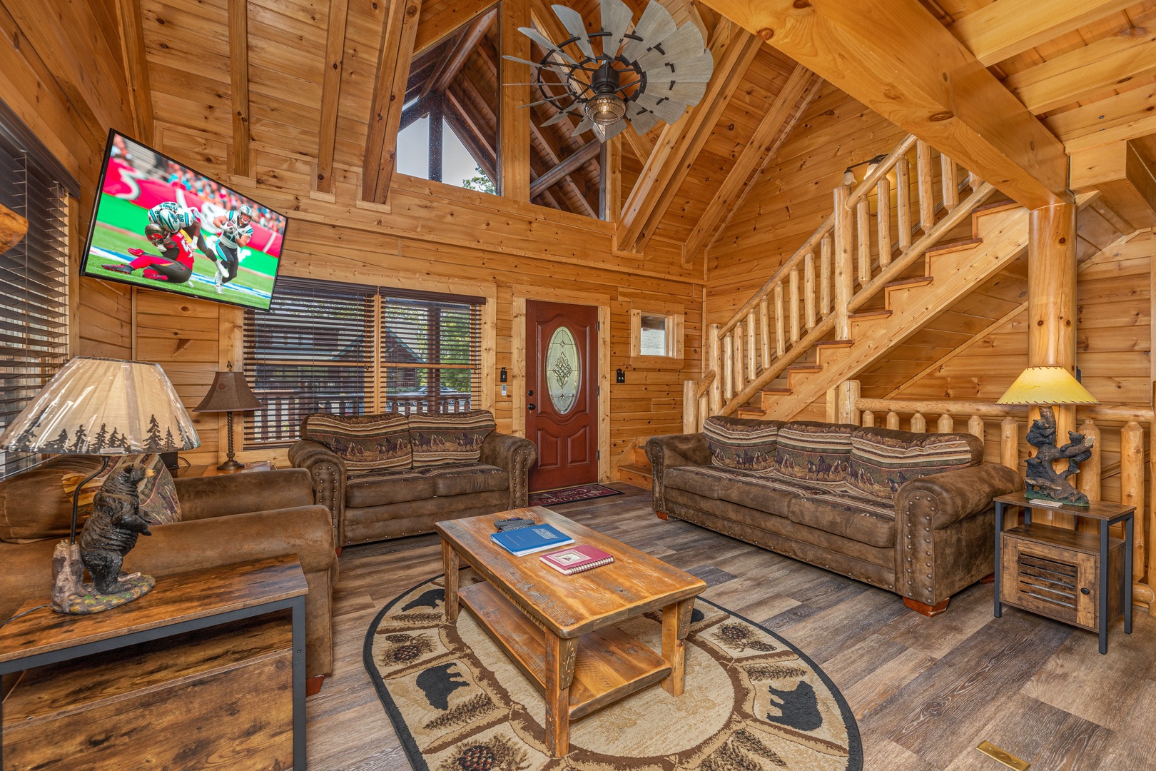 Living room with vaulted ceiling at Loving Every Minute, a 5 bedroom cabin rental located in Pigeon Forge