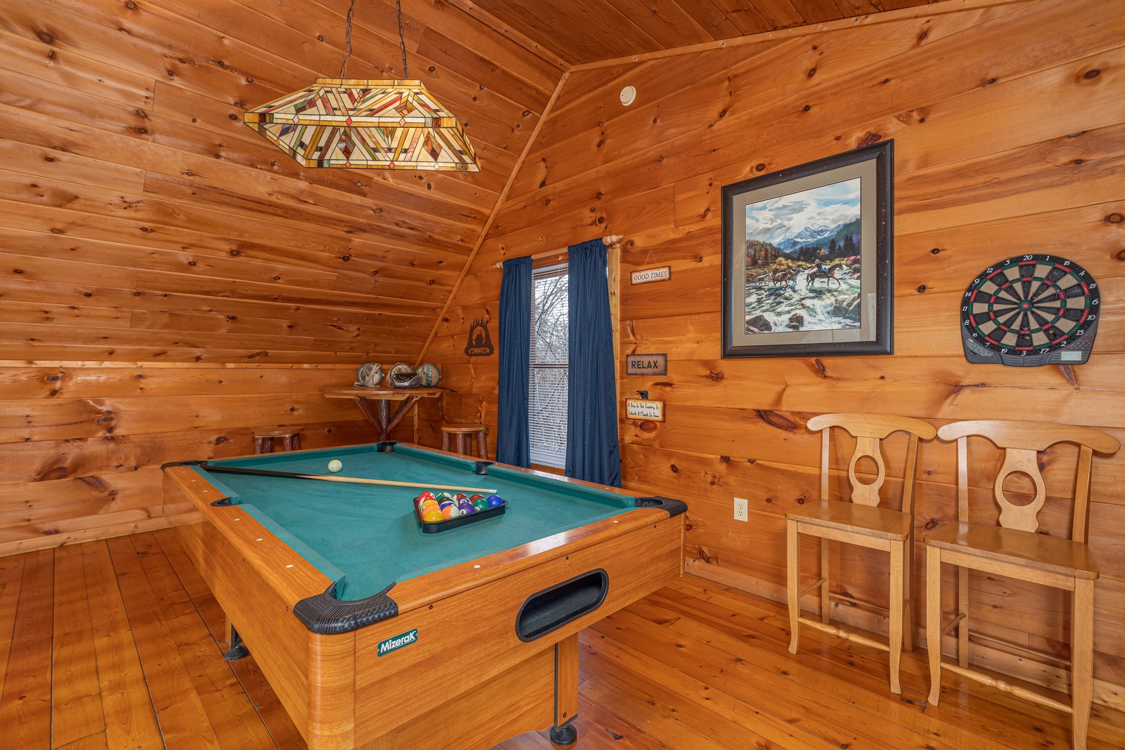 Green felt pool table at Just You and Me Baby, a 1 bedroom cabin rental located in Gatlinburg