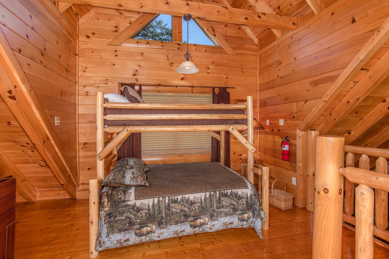 Bunk bed in the game room at Bears Eye View, a 2-bedroom cabin rental located in Pigeon Forge