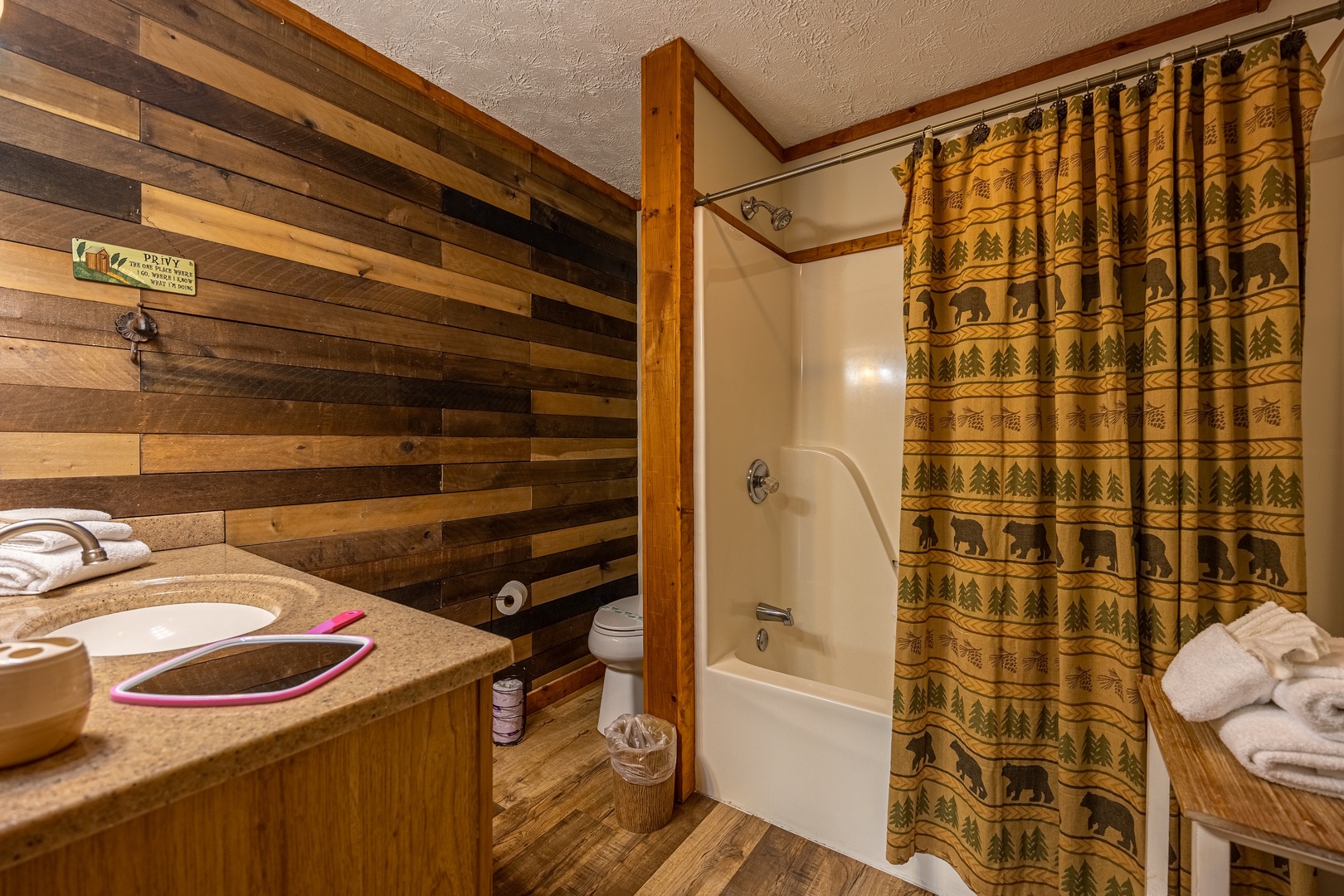 Bathroom at Cabin On The Hill, a 1 bedroom cabin rental located in Pigeon Forge