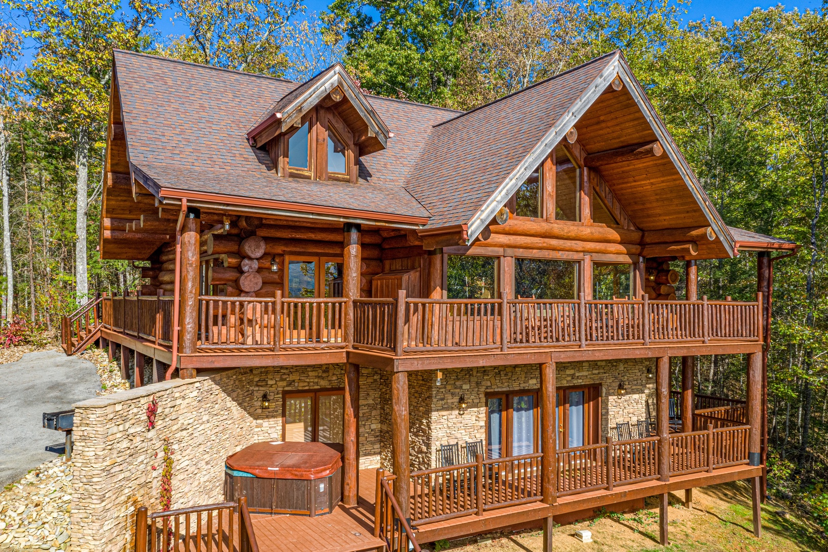 View of the decks at Grizzly's Den, a 5 bedroom cabin rental located in gatlinburg