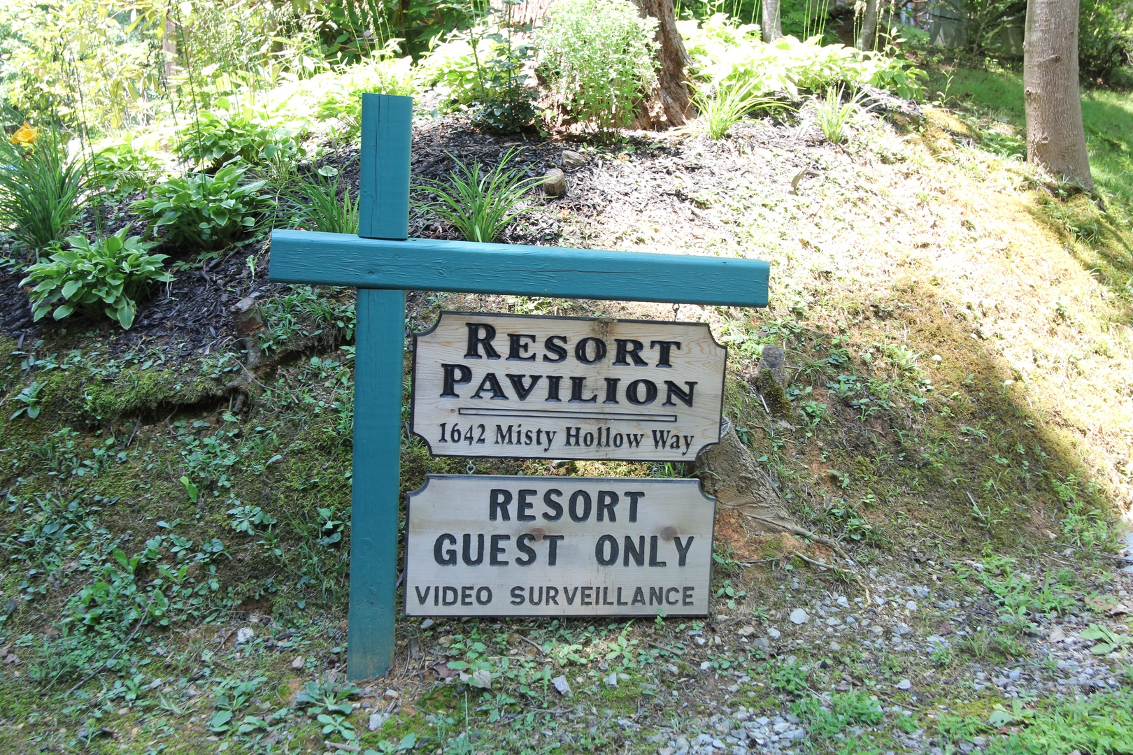 Entrance sign to the resort pavilion for guests of at Precious View, a 1 bedroom cabin rental located in Gatlinburg