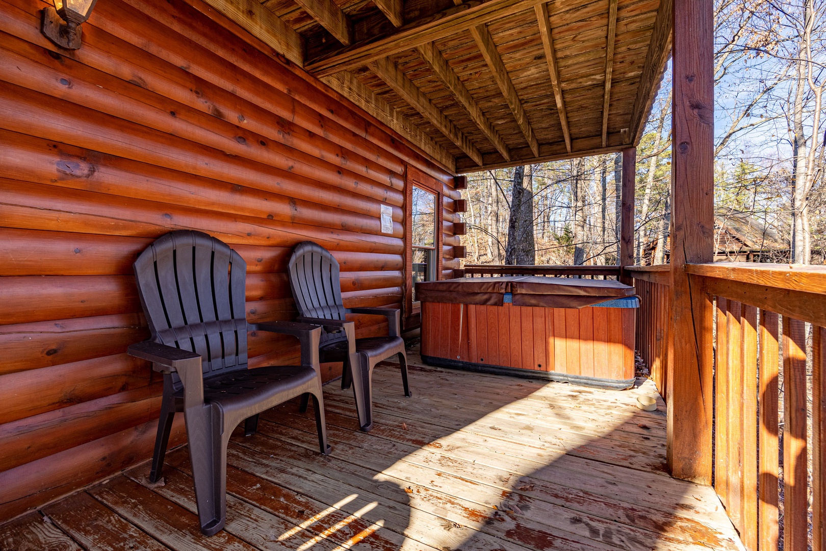 Hot tub on deck at Sunny Side Up, a 2 bedroom cabin rental located in Gatlinburg
