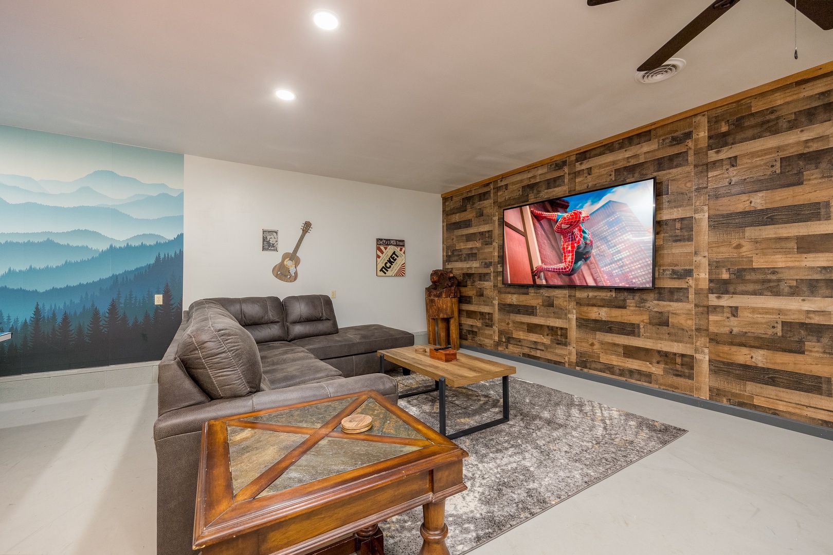 Sectional and Large Flat Screen at Moonlit Mountain Lodge
