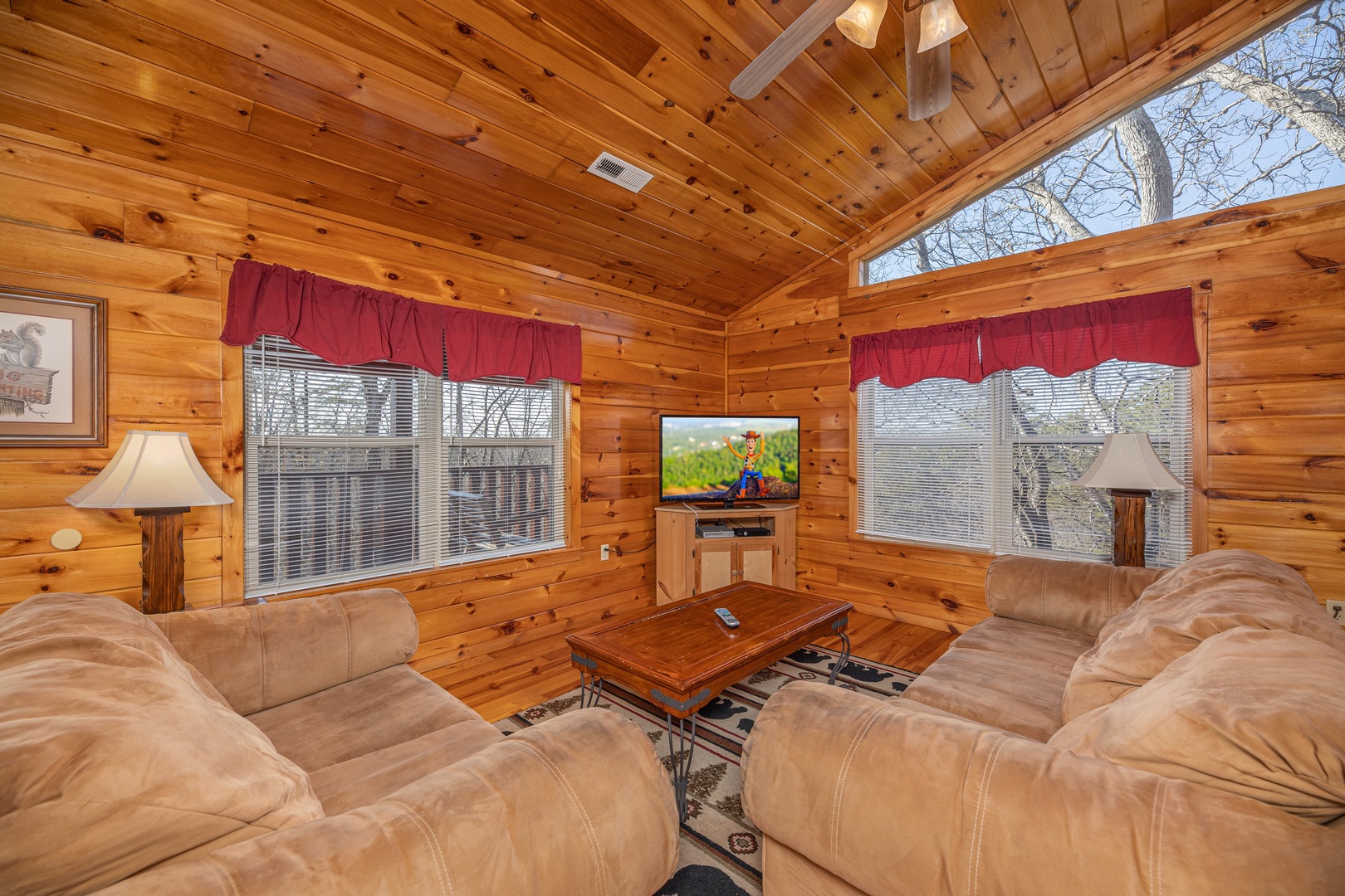 Loft living space with TV at Hickernut Lodge, a 5-bedroom cabin rental located in Pigeon Forge