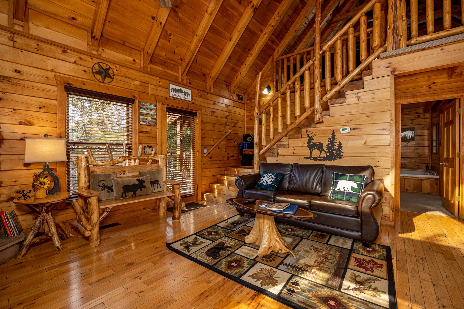 Stairs into loft at Bear Feet Retreat, a 1 bedroom cabin rental located in pigeon forge