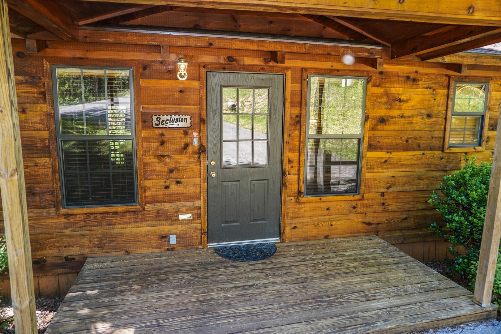 Front door at Seclusion, a 1 bedroom cabin rental located in Gatlinburg