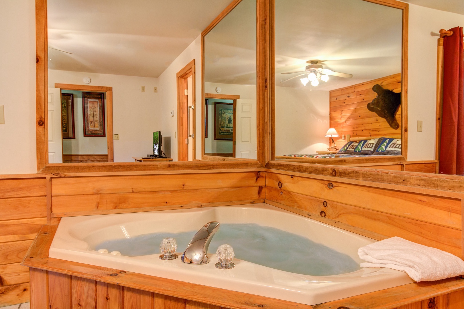 Jacuzzi in a bedroom at Just for Fun, a 4 bedroom cabin rental located in Pigeon Forge