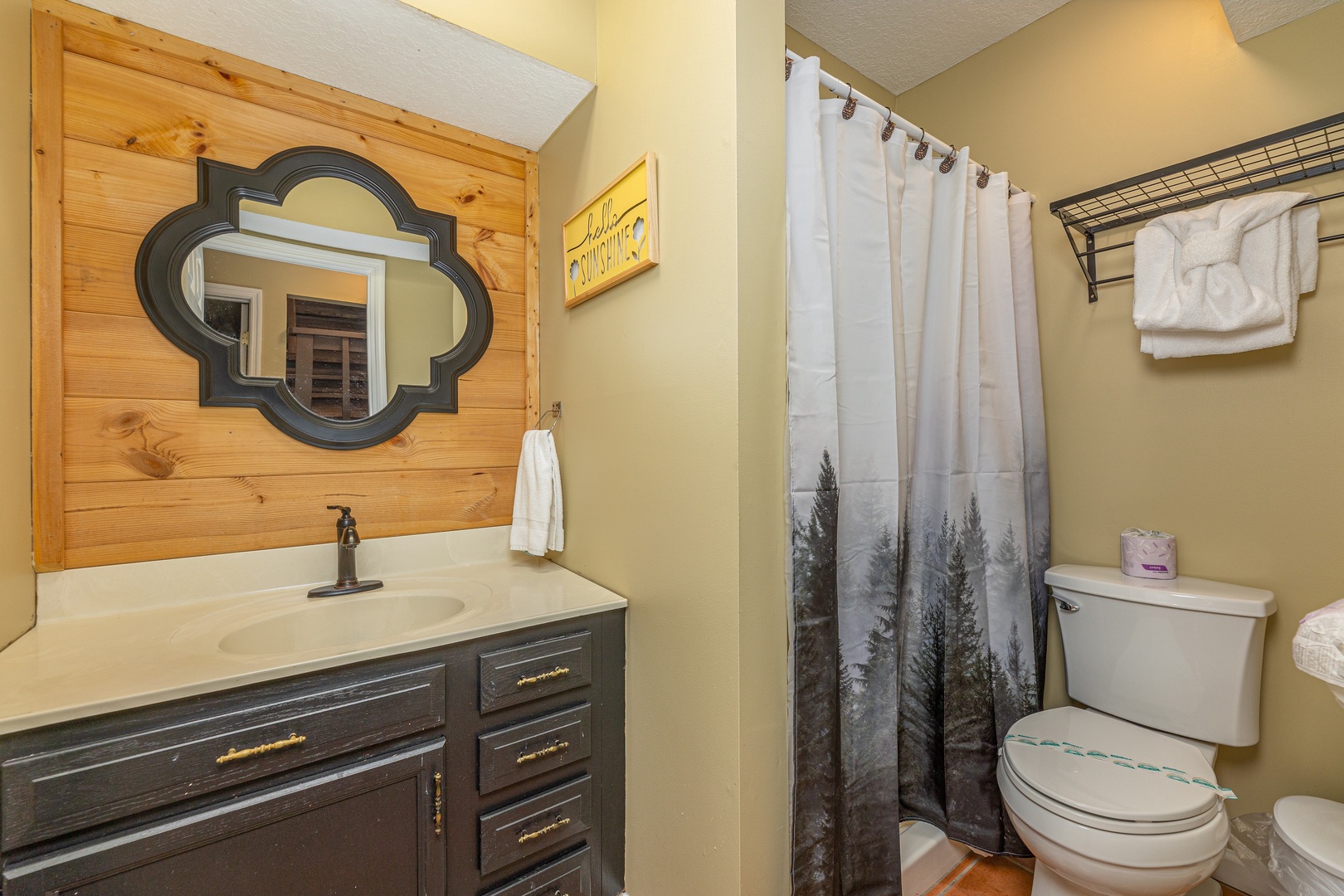 Bathroom with shower at Copper Owl, a 2 bedroom cabin rental located in Pigeon Forge
