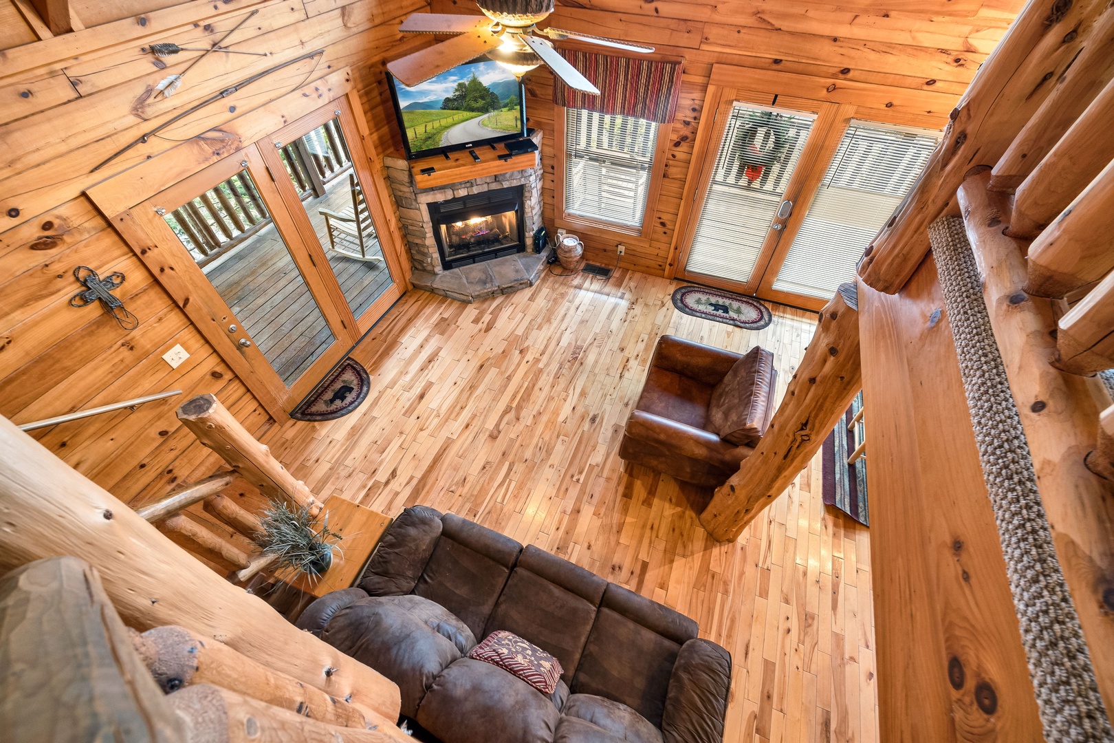 Inside drone view at Alpine Sondance, a 2 bedroom cabin rental located in Pigeon Forge