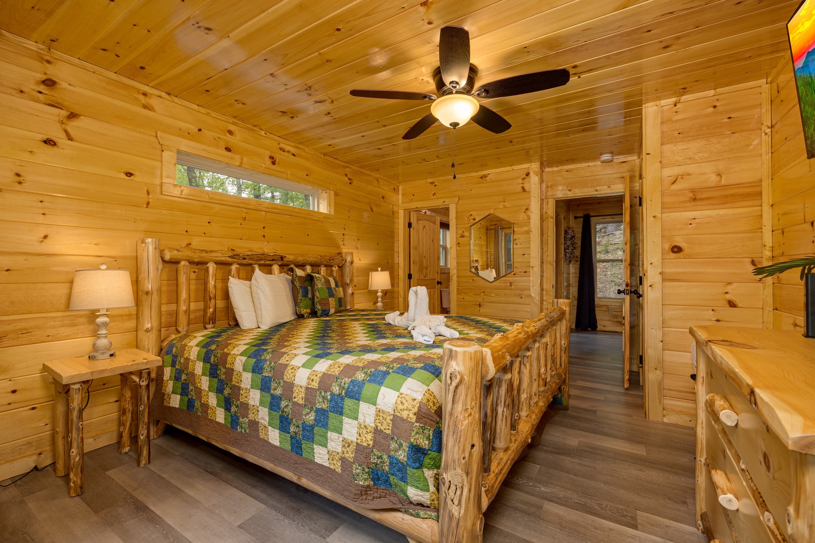 Bedroom with Log Furniture at Makin' Waves