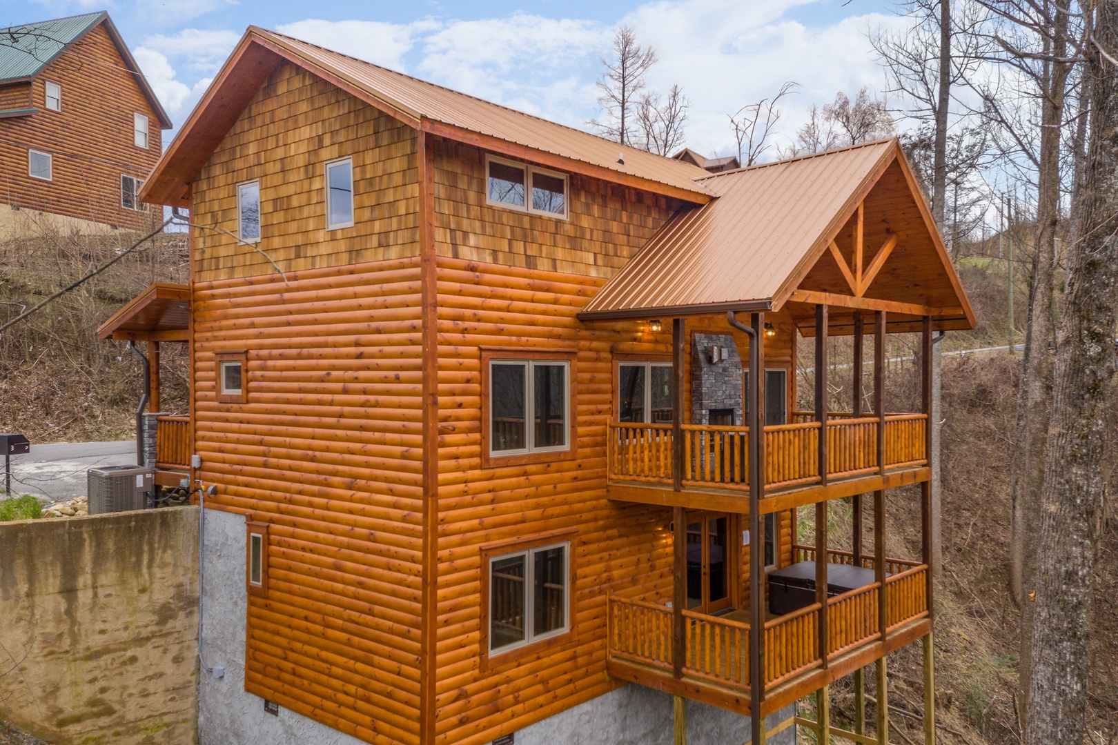 Rear exterior at Happy Bear's Hideaway, a 2 bedroom cabin rental located in Gatlinburg