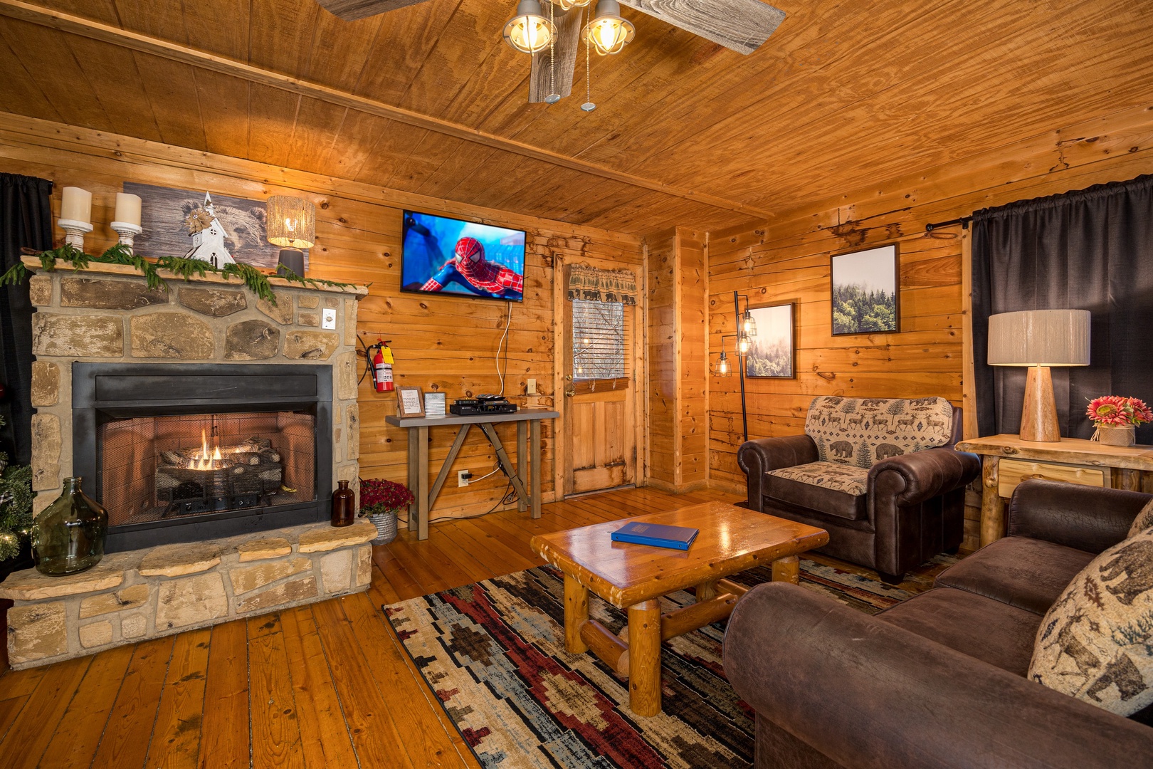 Fireplace at Moonlight in the Boondocks, a 2 bedroom cabin rental located in Gatlinburg