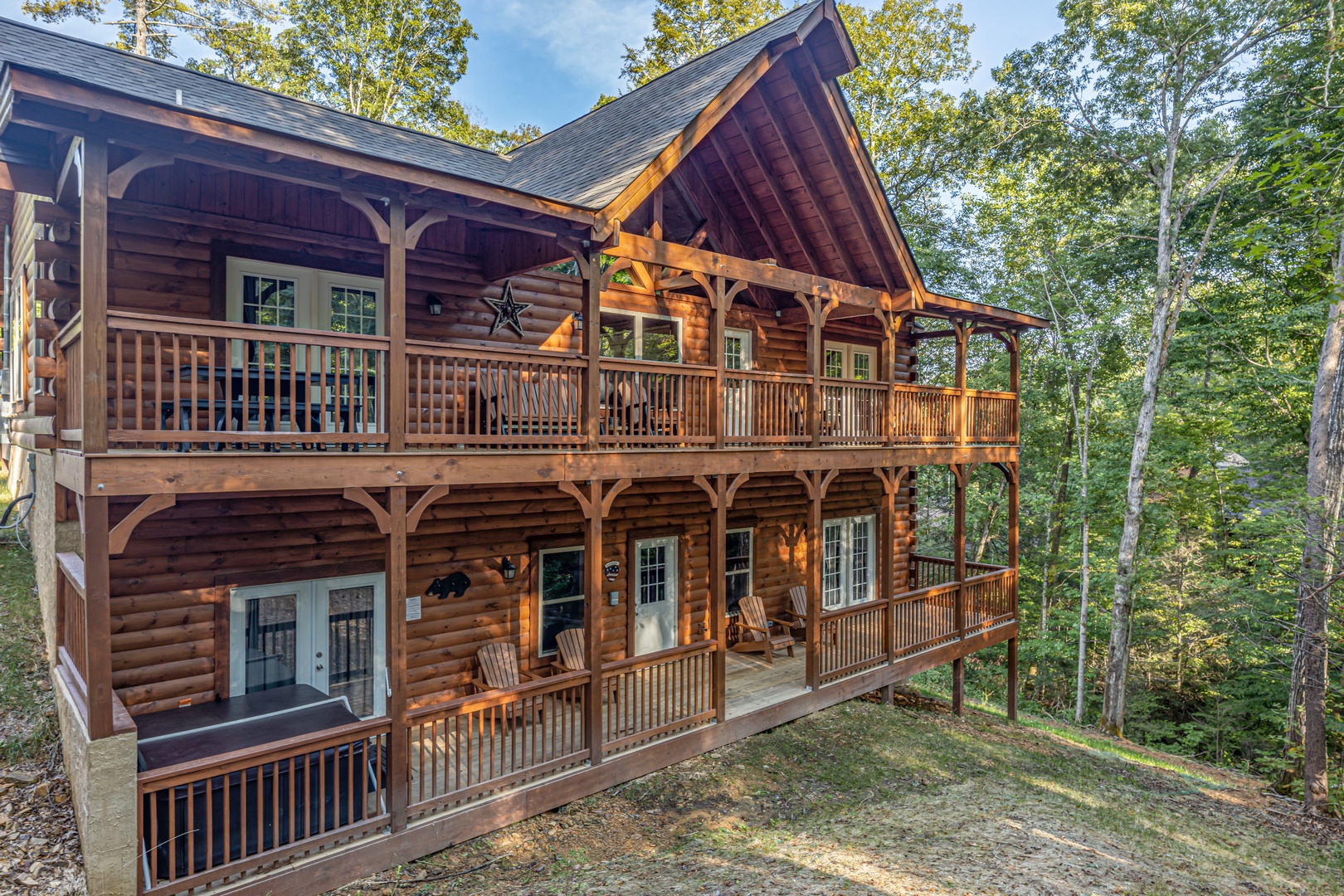 Back exterior view at Gar Bear's Hideaway, a Pigeon Forge cabin rental