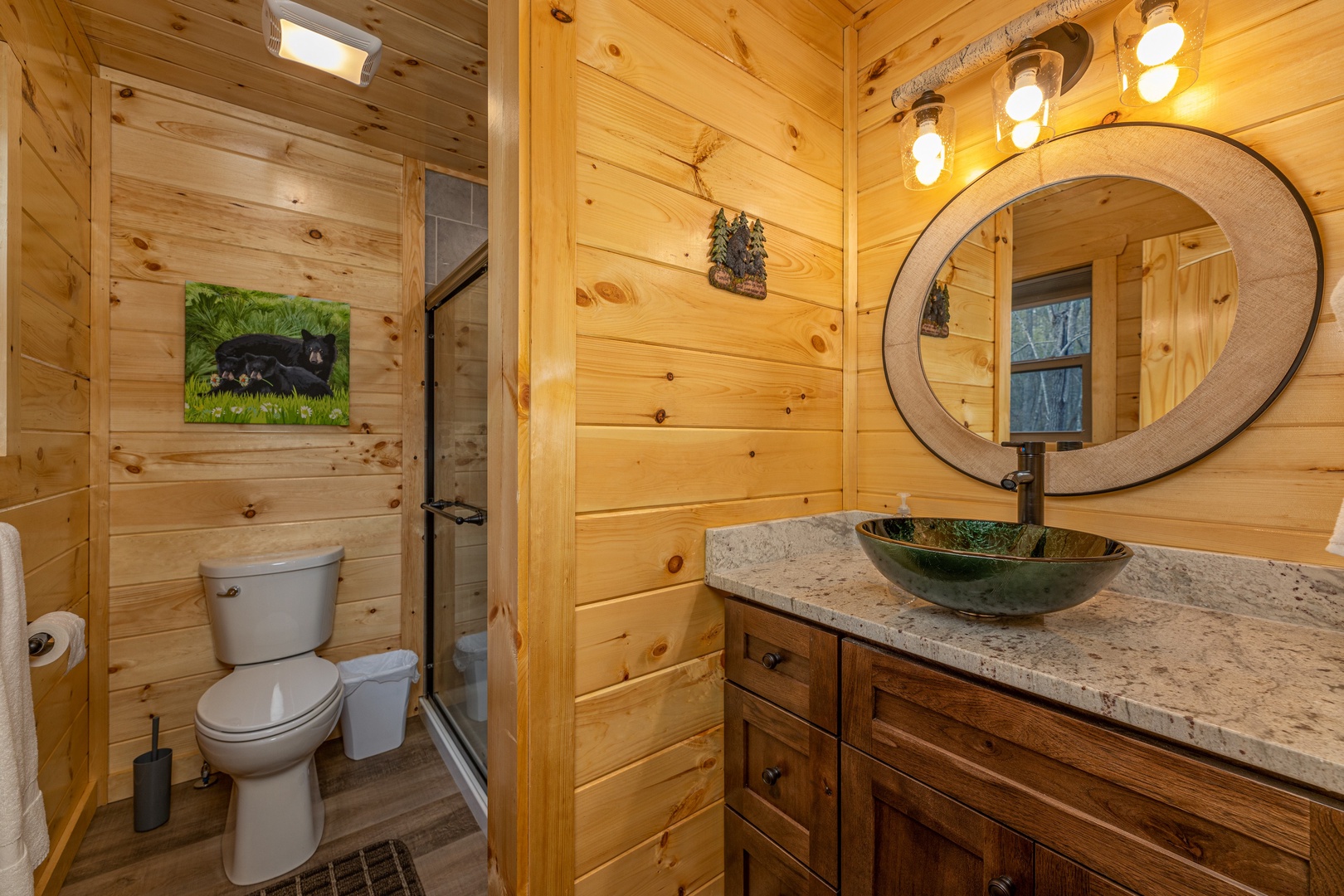 Bathroom with a shower at Poolin Around, a 2 bedroom cabin rental located in Gatlinburg