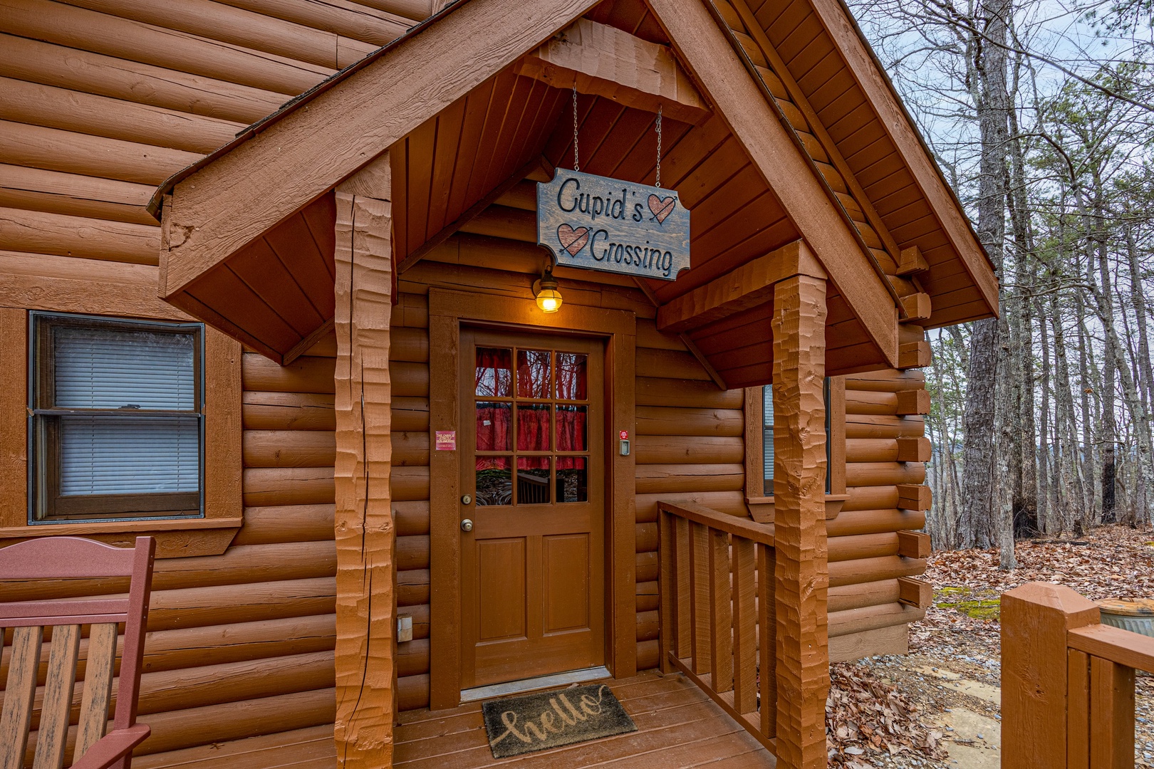 Sign at Cupids Crossing, a 1 bedroom cabin rental located in Pigeon Forge
