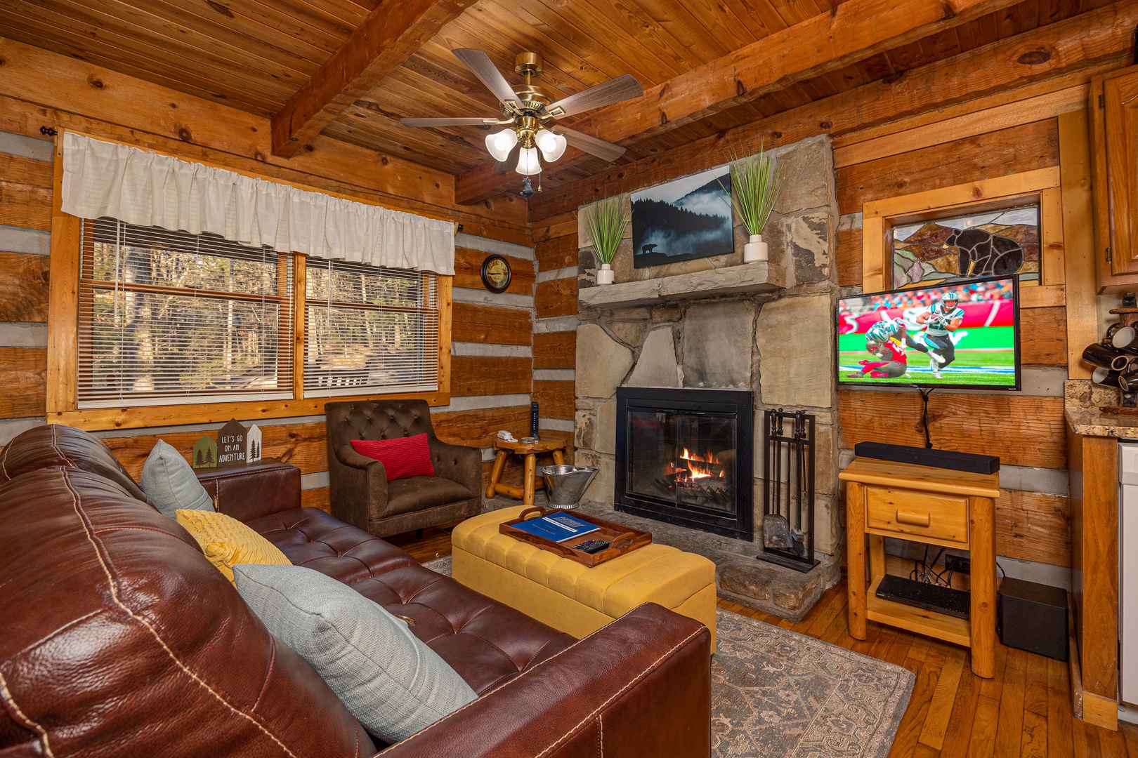Livingroom window at Little Bear, a 1 bedroom cabin rental located in Pigeon Forge