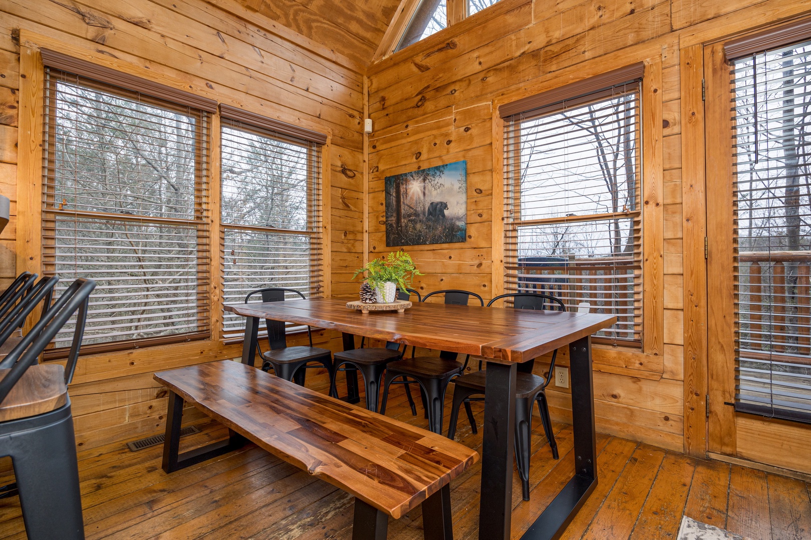 Picnic dining table at Bearstone Cabin, a 1 bedroom cabin rental located in Gatlinburg