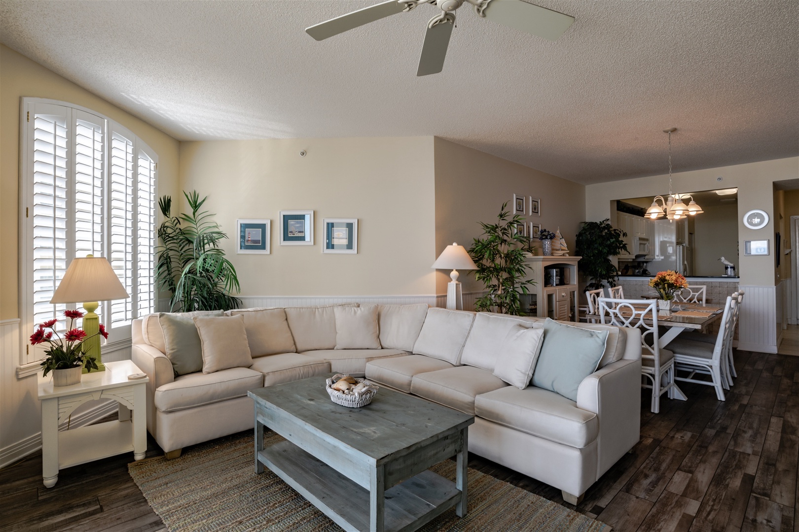Beach Colony East Unit 3C Living Room looking into Dining Area