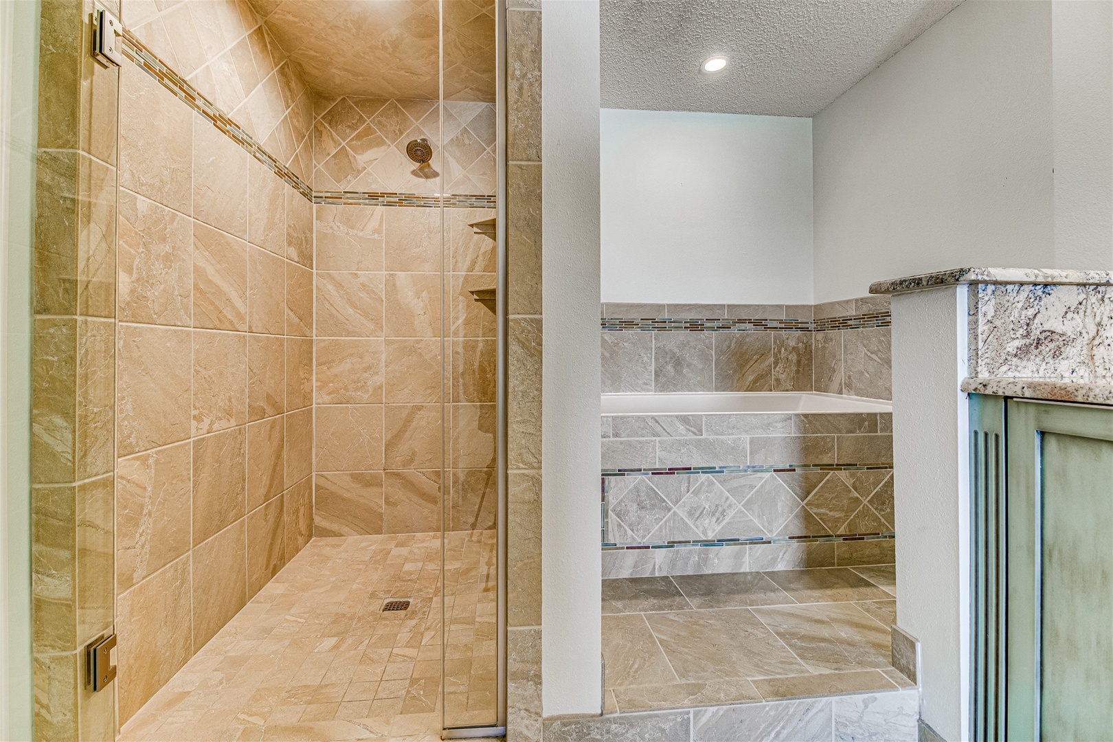 Spanish Key 306 master Bathroom Glass Shower and Tub