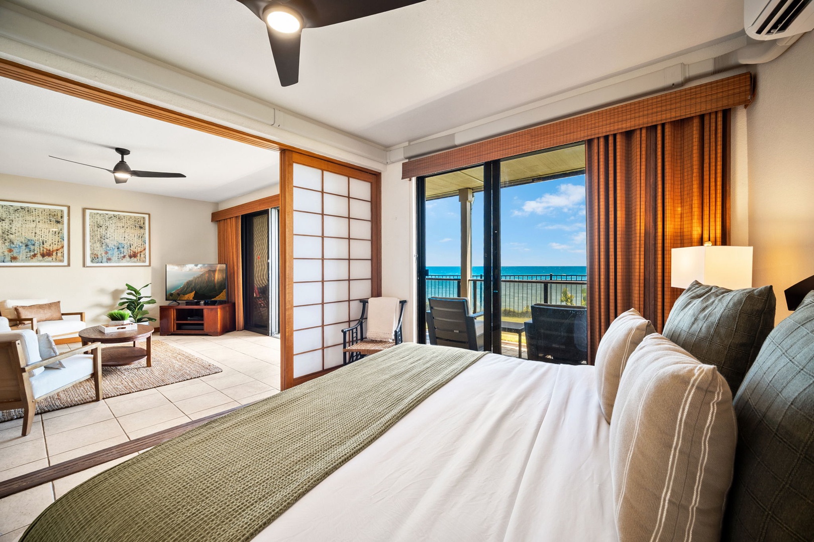 Wake up to stunning ocean views from your plush bed. This spacious suite blends tranquility and modern comfort, with a private balcony calling you to unwind and soak in paradise.