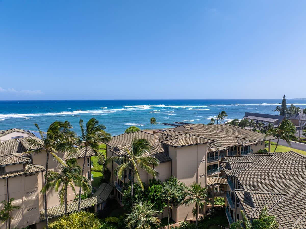 Oceanfront property overlooking vibrant turquoise waters and swaying palms, offering a serene coastal escape in paradise.