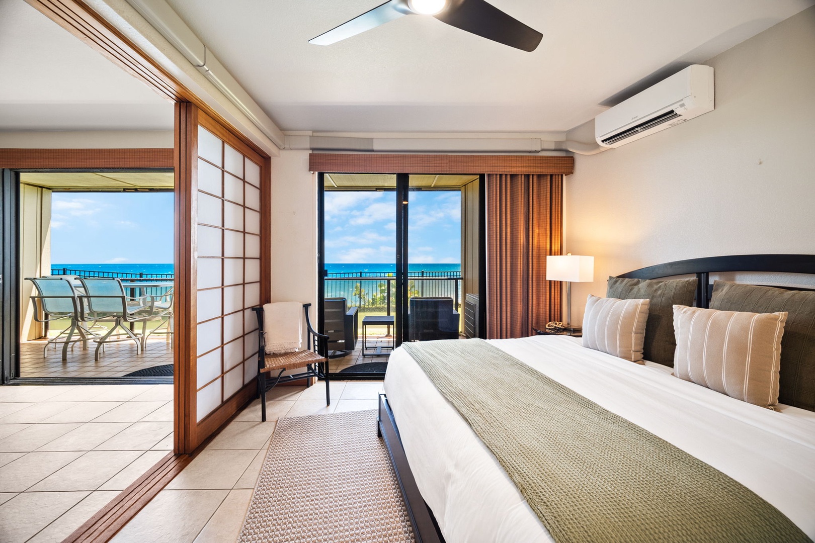 Wake up to stunning ocean vistas from your plush bed, step onto your private balcony, and let the gentle sea breeze welcome your morning in this tranquil beachfront retreat.