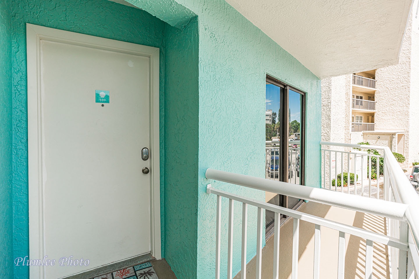 Front door and railing for bedroom balcony