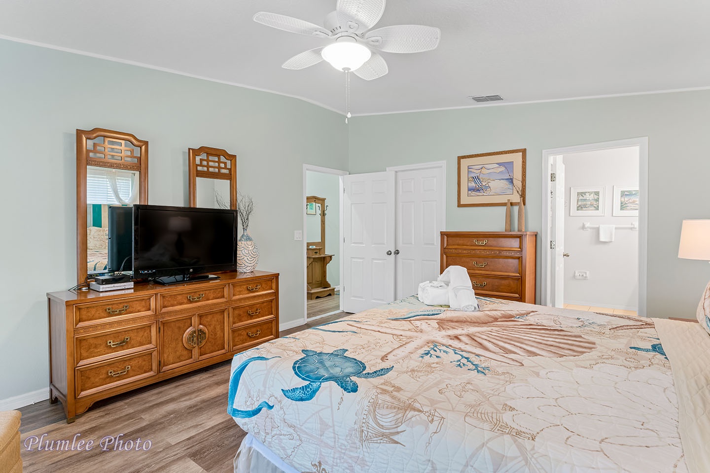 The Master Bedroom has a ceiling fan and smart TV.