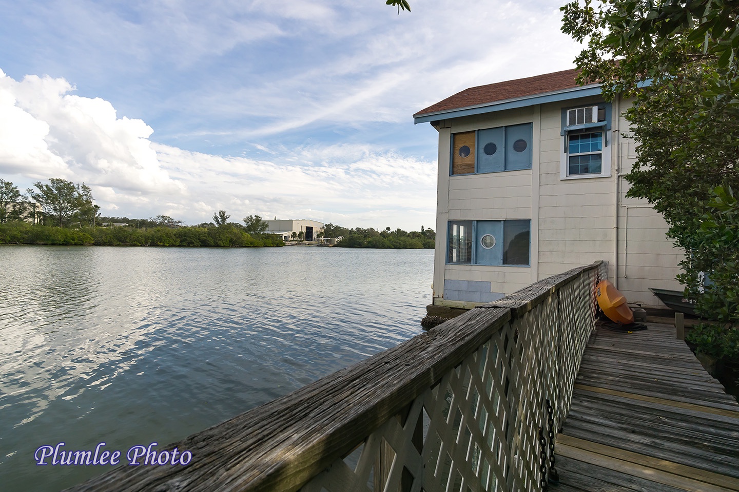 Looking south at The Historic Boathouse from the Dock.
