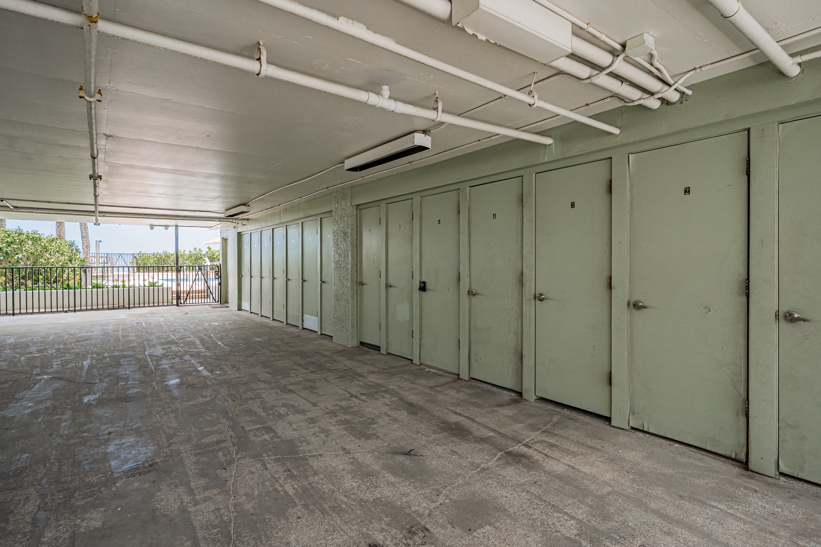 Secure storage lockers and covered parking area offer convenient space for your belongings and vehicles during your stay.
