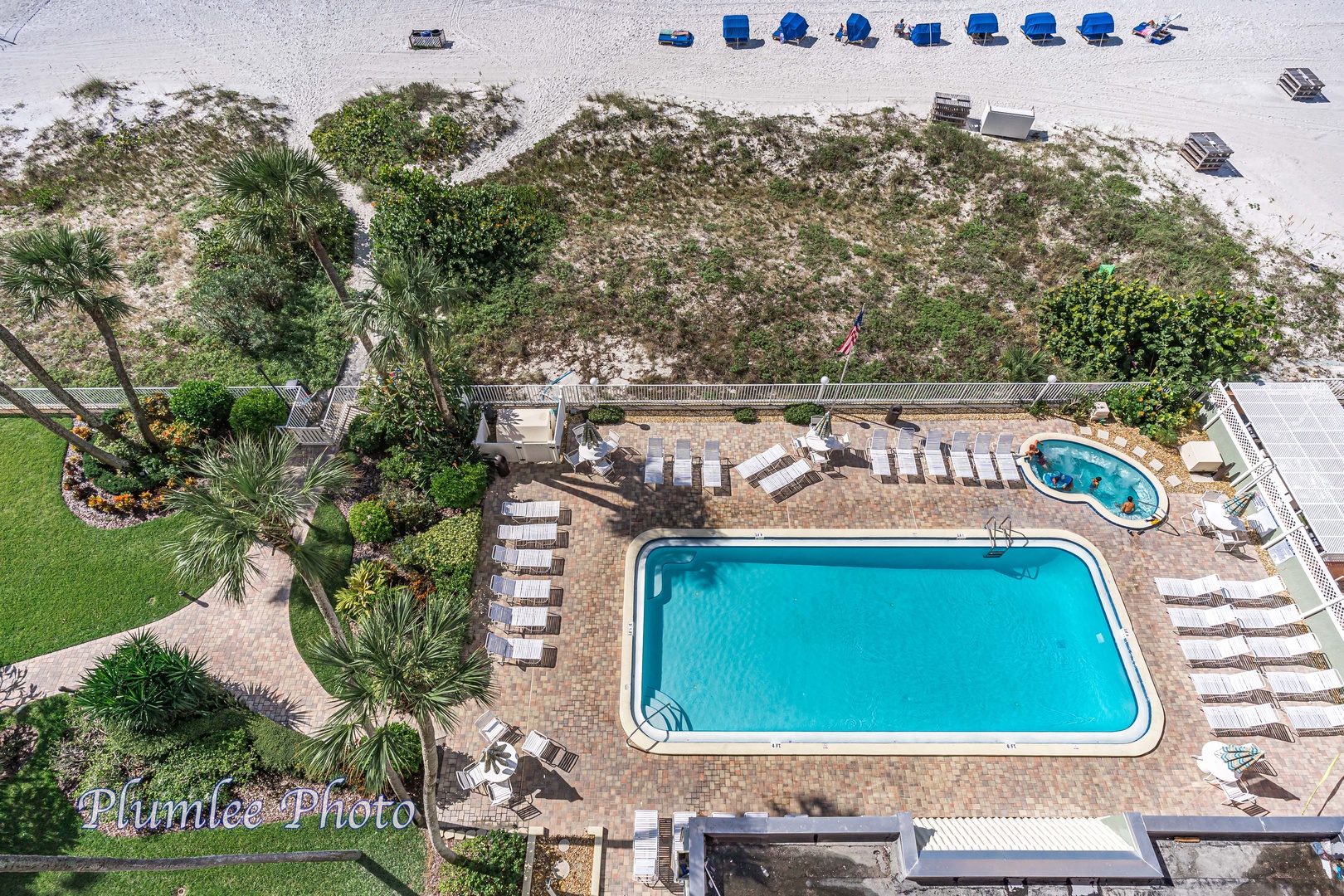 View of pool area from balcony