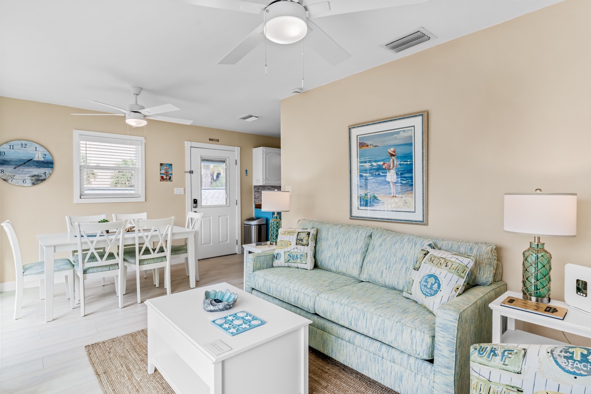 Relax in your coastal retreat with beach-inspired decor, comfortable seating, and everything you need for a peaceful getaway.