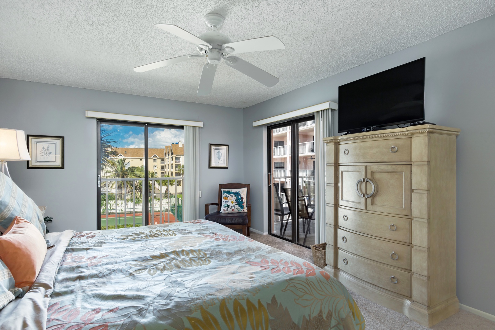 There's access to the balcony and a TV in the Master Bedroom.