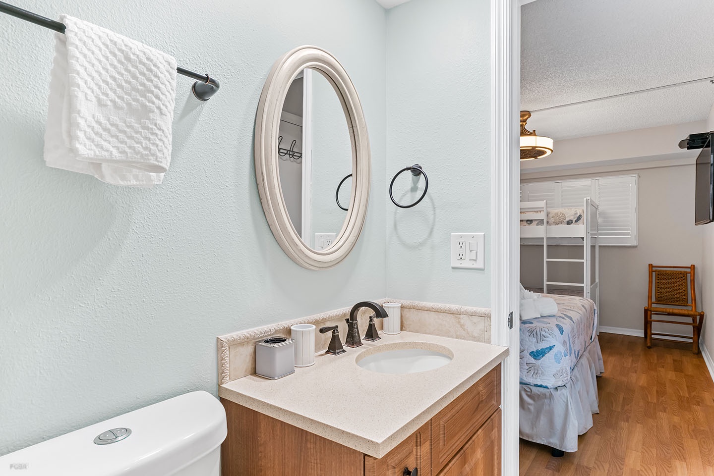 The vanity area of the Hallway Bathroom.