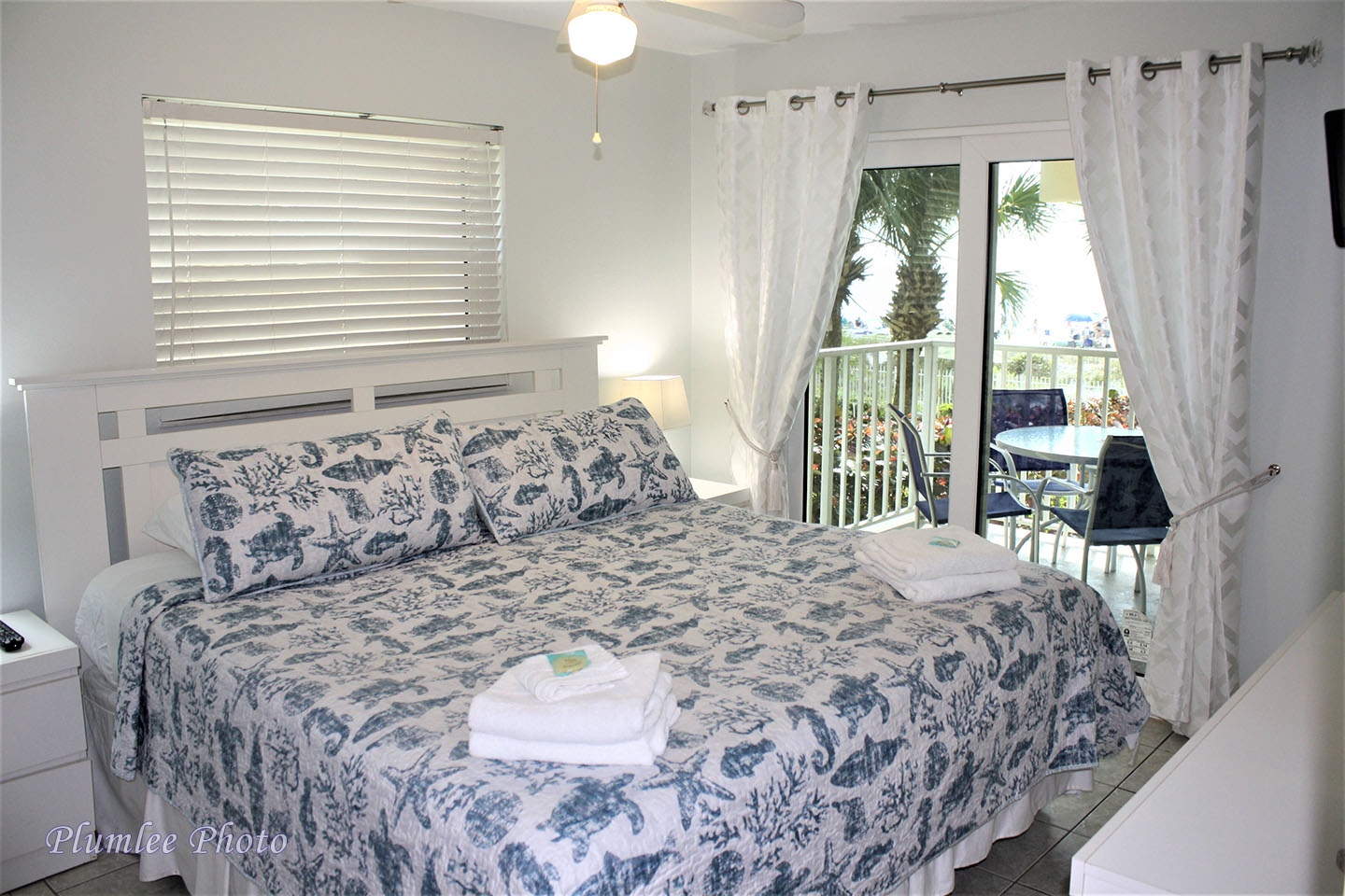 The Master Bedroom has a king size bed and view of the Gulf.