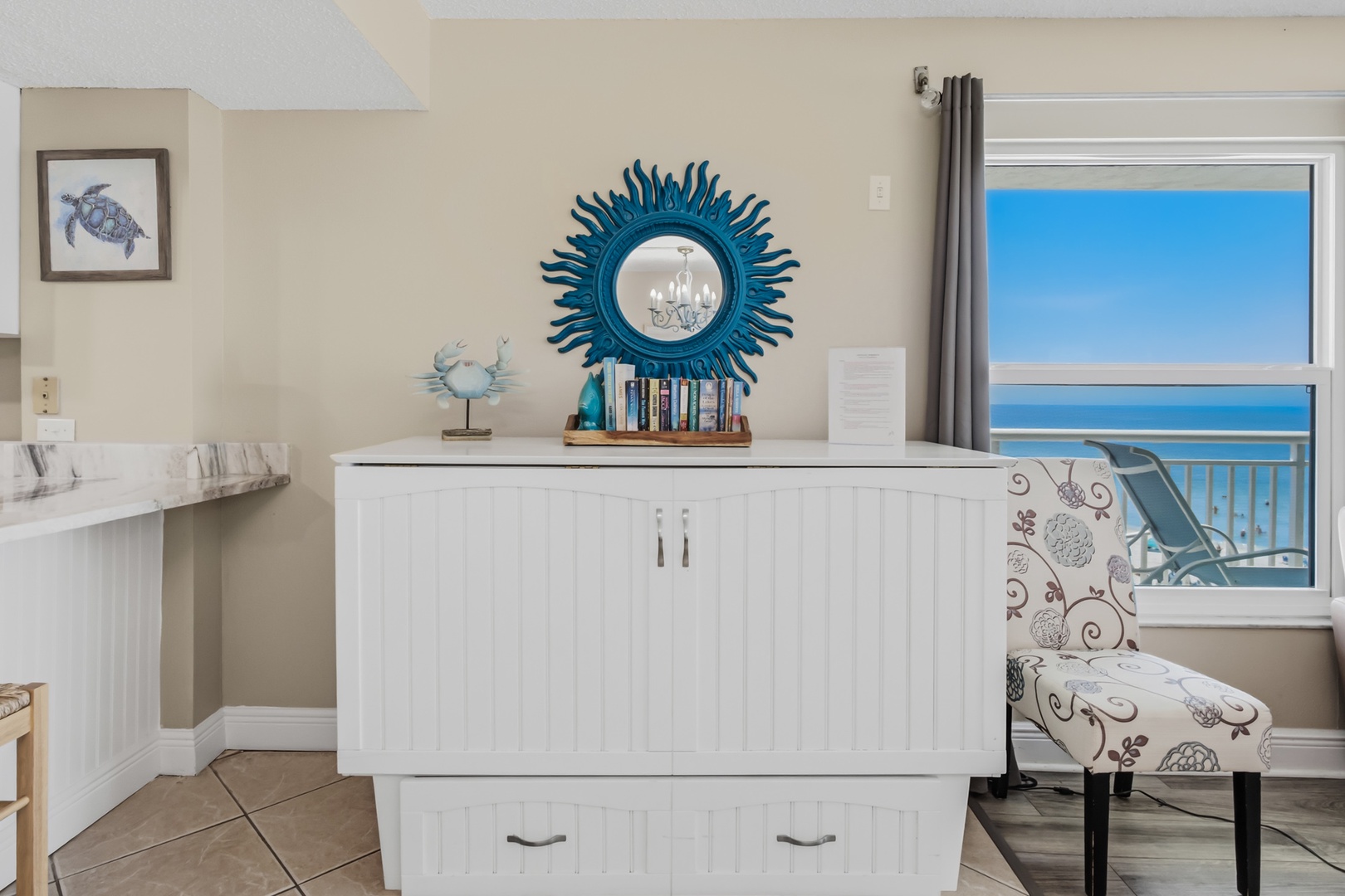 Queen Murphy bed chest in living room