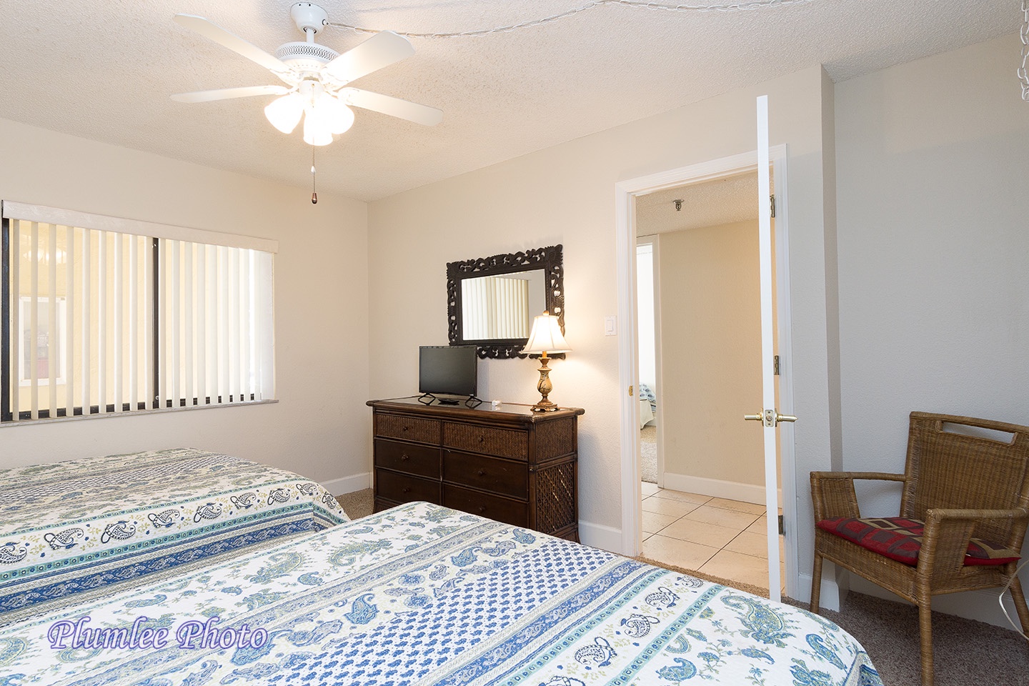 Bedroom 2 has ceiling fan and TV