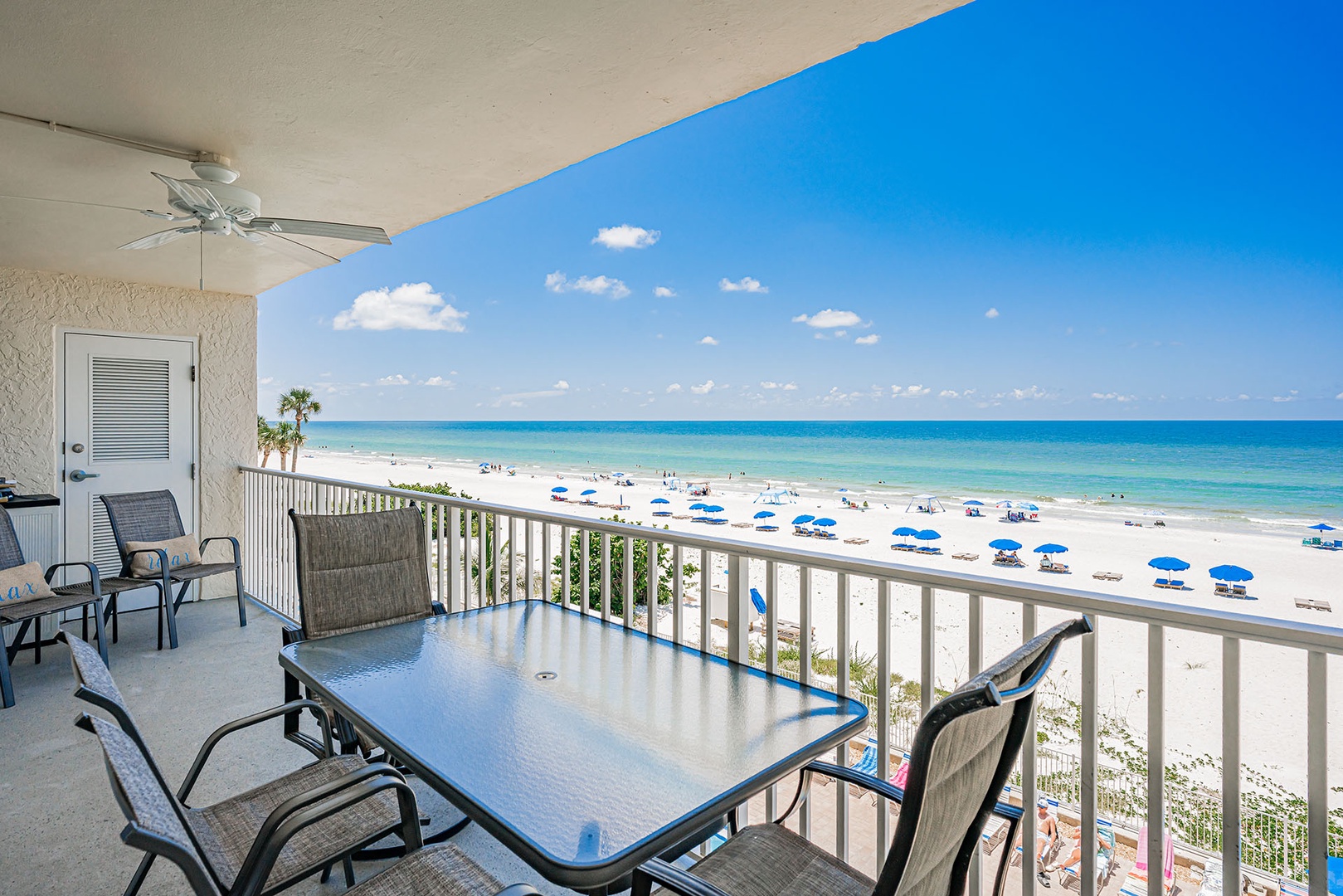 Large balcony with outdoor dining