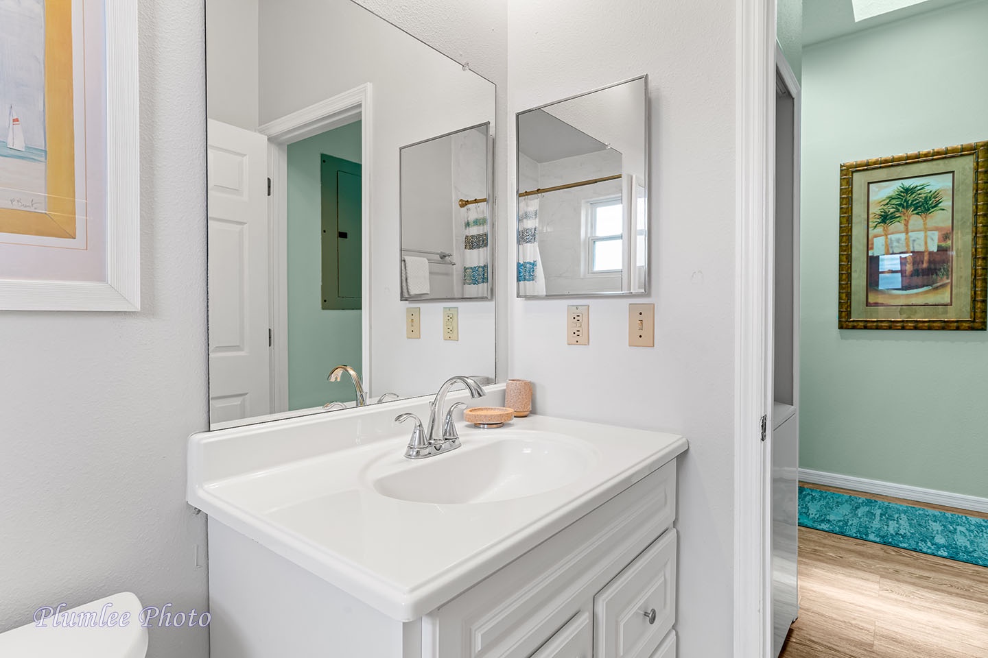 The vanity area in the Hallway Bath.