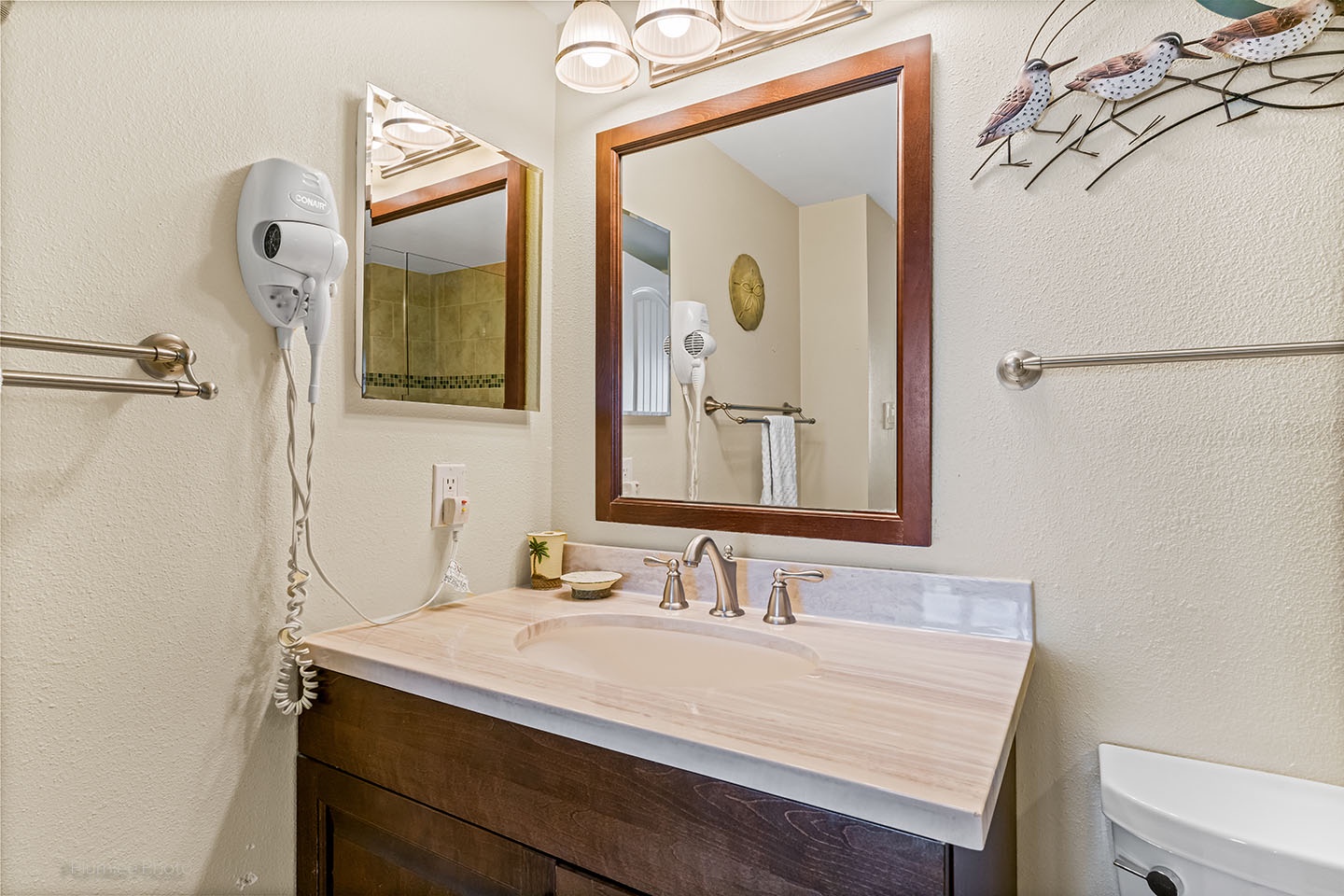 Master bathroom has step in shower