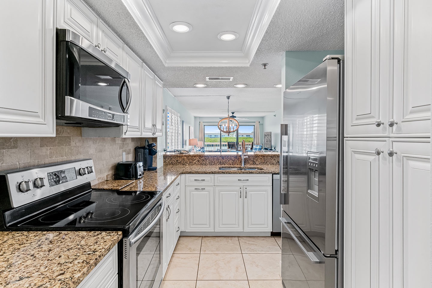 A fully appointed kitchen with full size appliances.