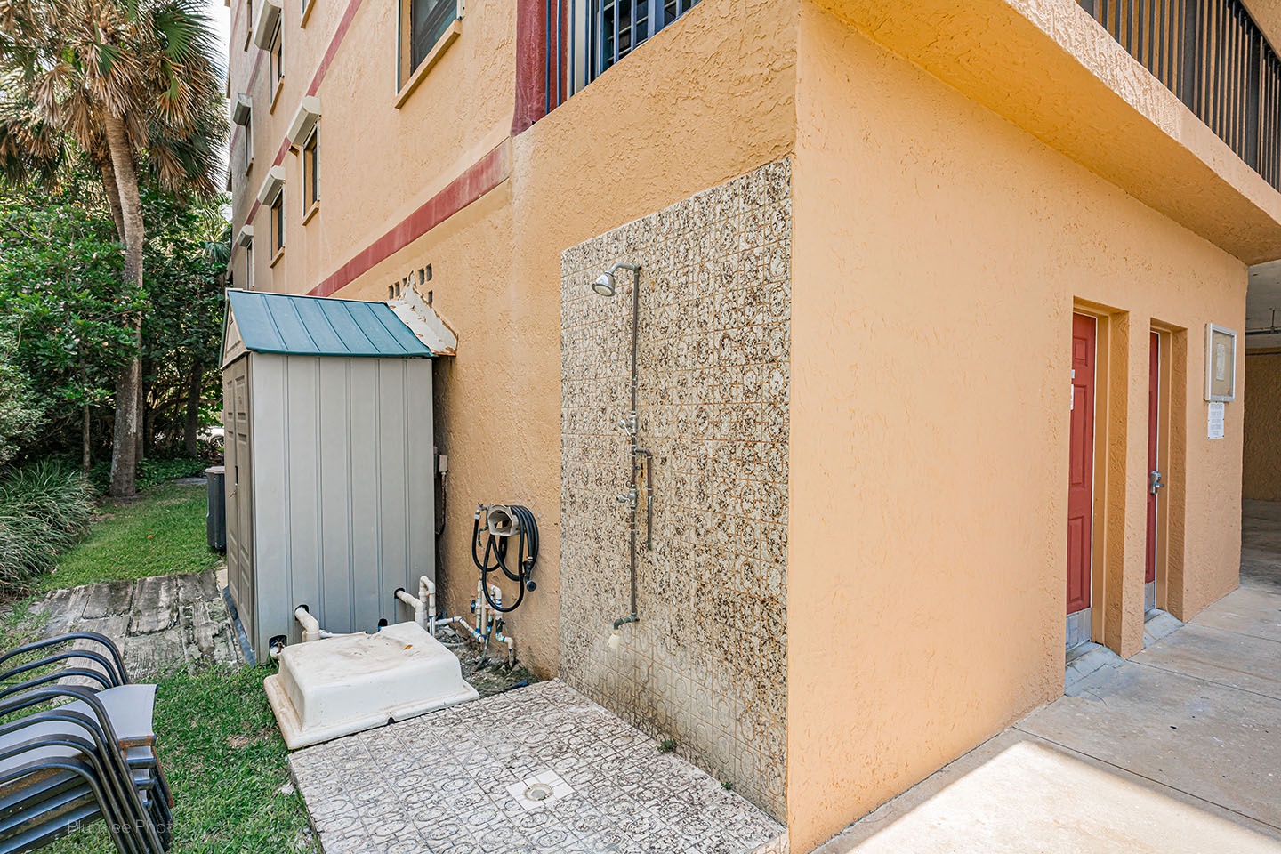 Outdoor shower to rinse the sand off