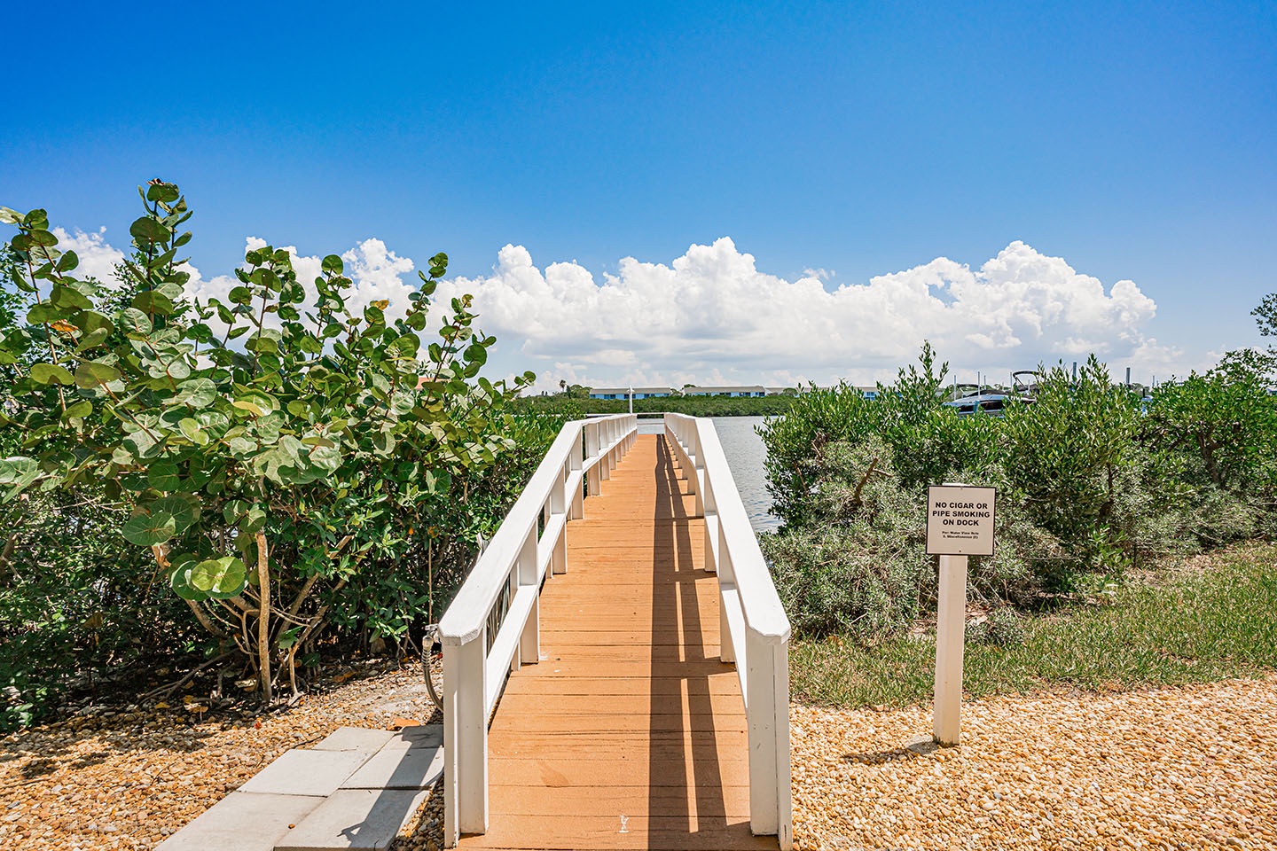 The walkway to the sitting and fishing dock on the Intracoastal Waterway.