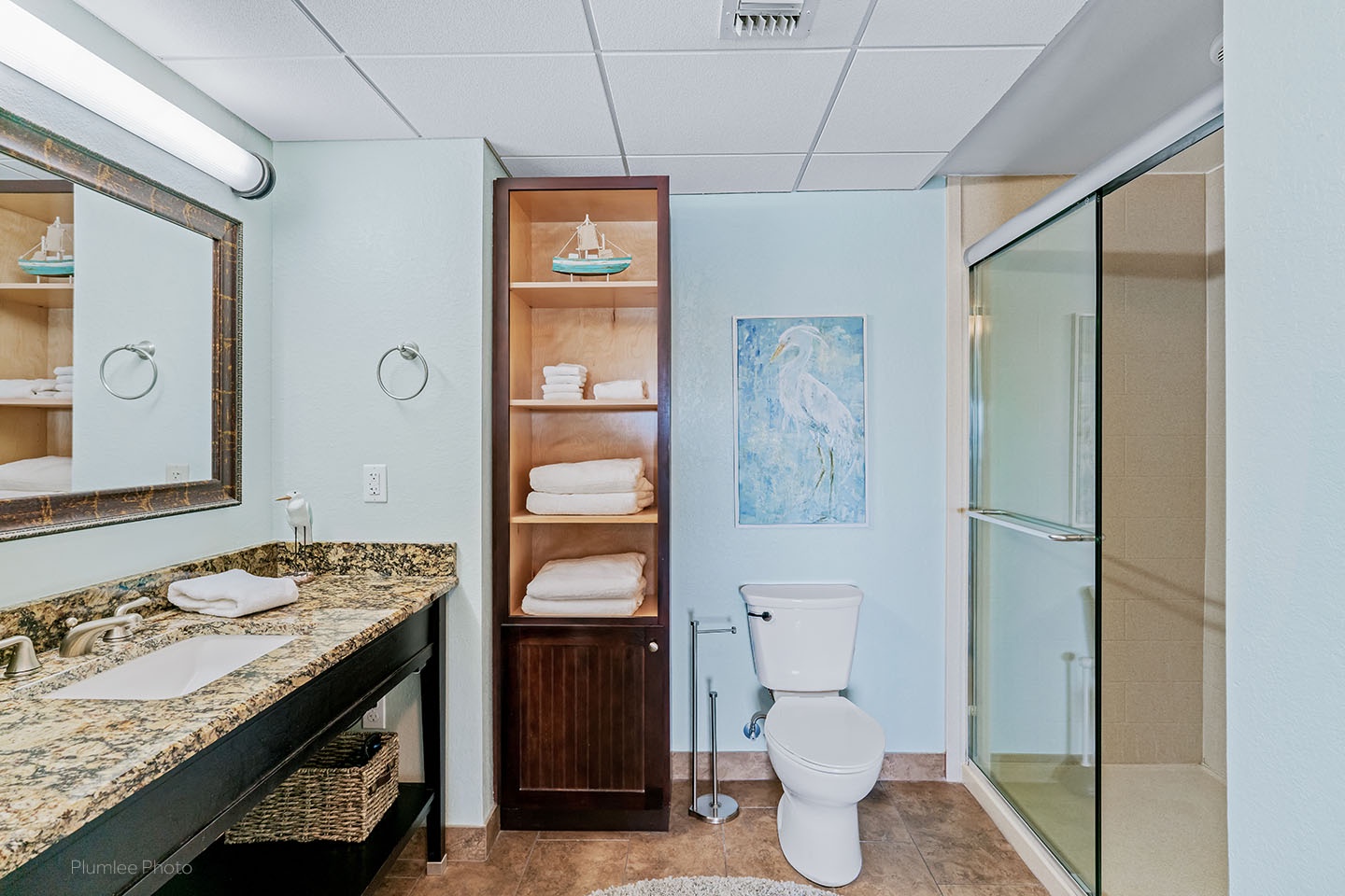 Master bathroom has access from living room too