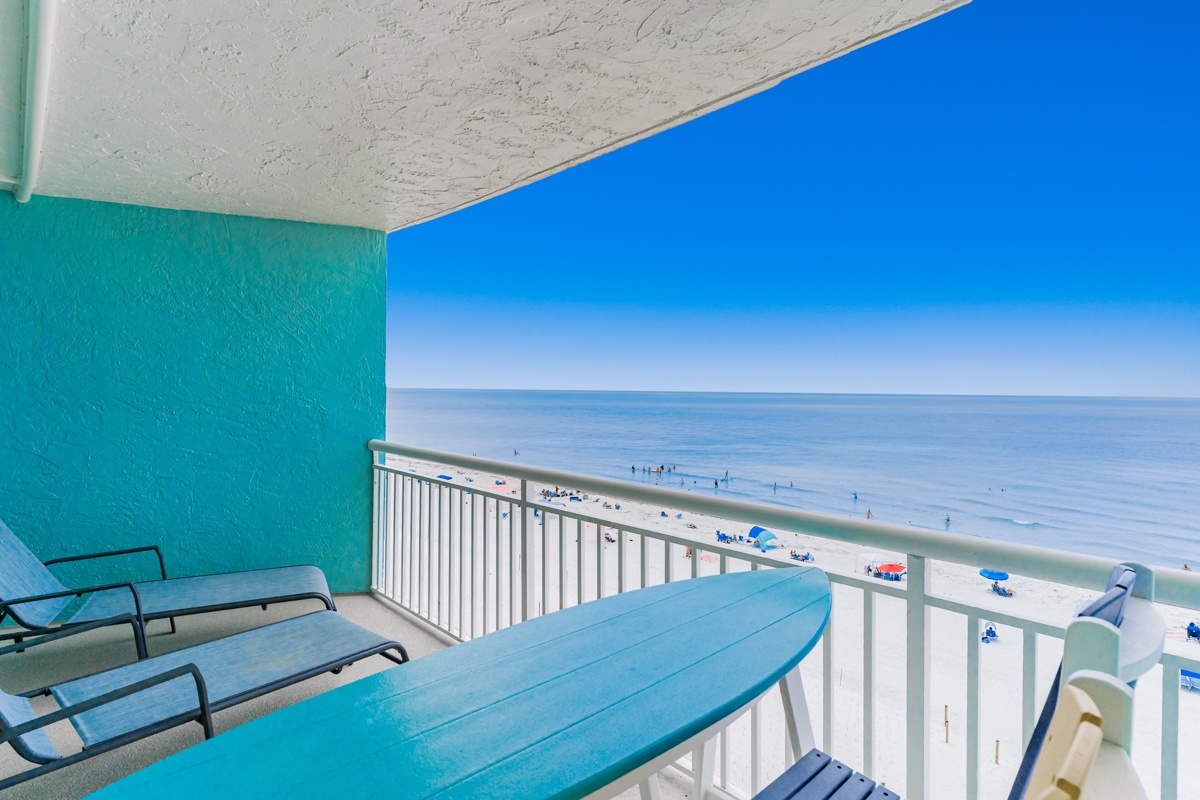Wake up to your private ocean view balcony with beach chairs and endless sea vistas stretching to the horizon.