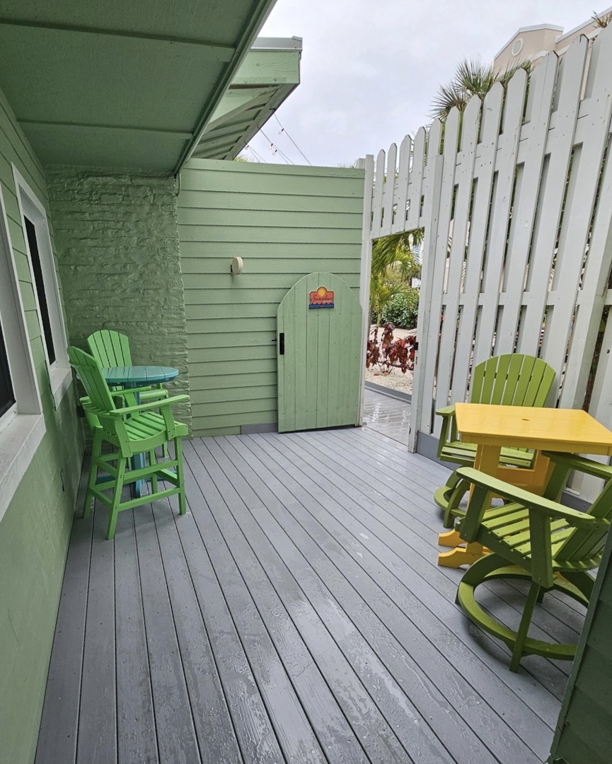 Your private enclosed patio with new decking