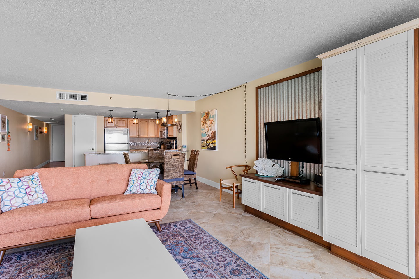 Large TV and DVD player in living room