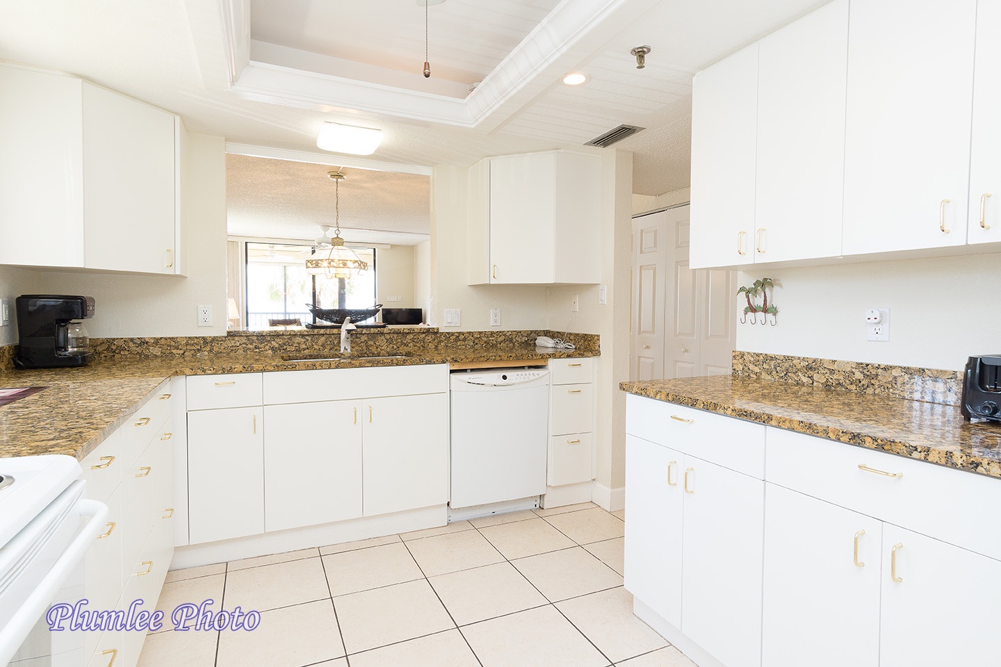 Kitchen has view and a dishwasher